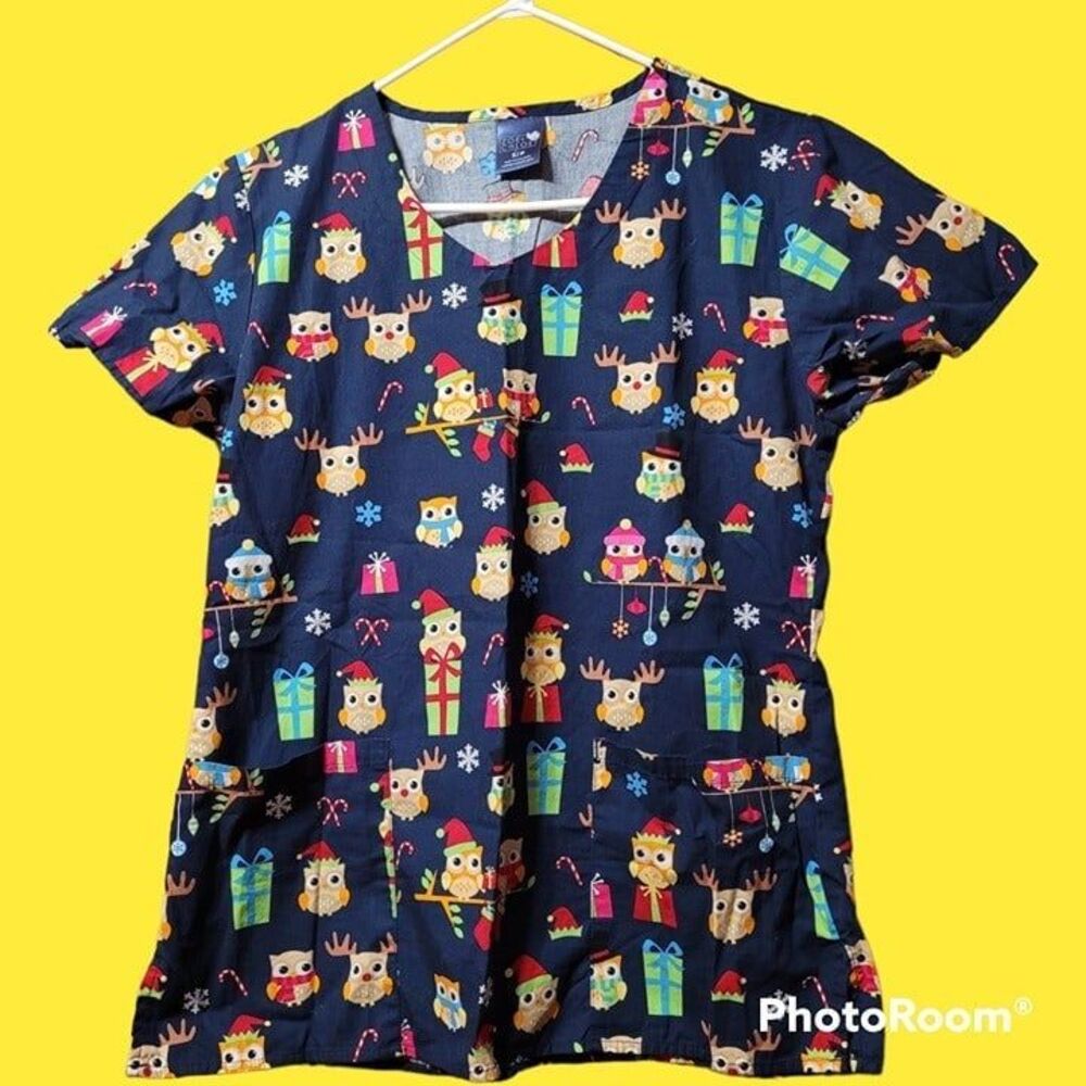 Zoe & Chloe Christmas Top & Scrubs Pants Size‎ S {J90}